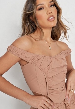 MISSGUIDED stone co ord ruched corset top – fitted gathered detail tops