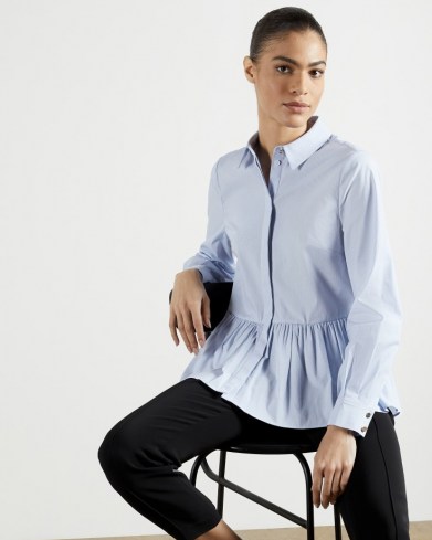 TED BAKER OLLWEN Stripe Cotton Shirt – frill hem shirts – casual and feminine fashion