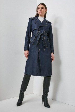 Karen Millen Tailored Denim Trench Coat | modern classics | chic coats - flipped