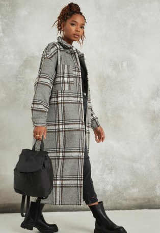 MISSGUIDED tall grey longline brushed check shacket | maxi shackets - flipped
