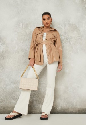 MISSGUIDED taupe faux leather belted shacket ~ luxe style shackets