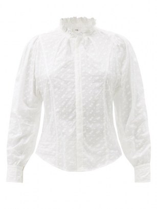 ISABEL MARANT ÉTOILE Terzali floral-embroidered cotton shirt | white blouson sleeve shirts | romantic | feminine | ruffled high neck - flipped