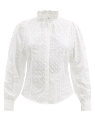 ISABEL MARANT ÉTOILE Terzali floral-embroidered cotton shirt | white blouson sleeve shirts | romantic | feminine | ruffled high neck