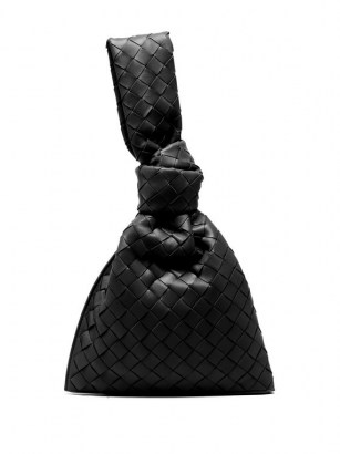 BOTTEGA VENETA The Twist mini knotted Intrecciato black leather pouch ~ small luxe bags - flipped