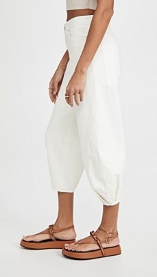 Tibi White Denim Sculpted Pants | cropped pleated hem summer trousers - flipped