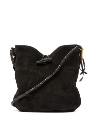 ISABEL MARANT Tyag braided-strap suede shoulder bag | black slouchy western style bags - flipped
