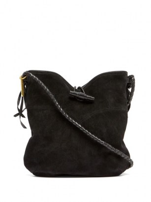 ISABEL MARANT Tyag braided-strap suede shoulder bag | black slouchy western style bags
