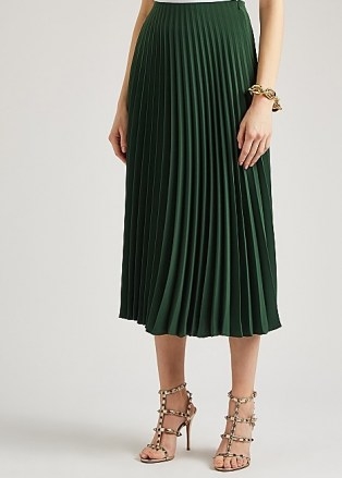 VALENTINO Forest green pleated cady midi skirt ~ designer skirts - flipped