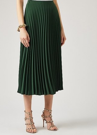 VALENTINO Forest green pleated cady midi skirt ~ designer skirts
