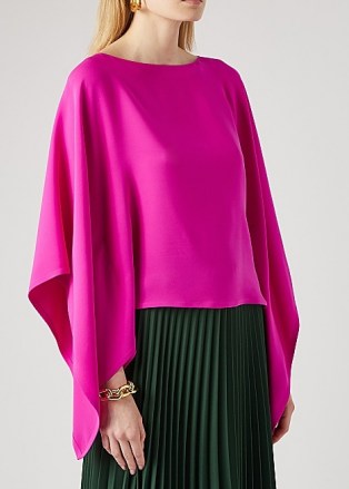 VALENTINO Fuchsia cape-effect silk blouse ~ bright pink wide sleeve blouses ~ vibrant coloured top - flipped