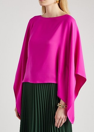 VALENTINO Fuchsia cape-effect silk blouse ~ bright pink wide sleeve blouses ~ vibrant coloured top