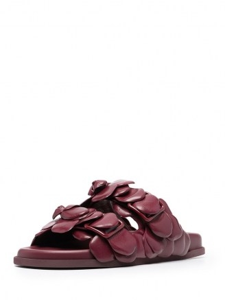 Valentino Garavani Rose Edition mule sandals in dark burgundy ~ floral leather flats