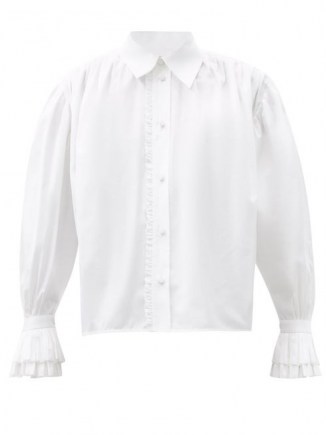 KHAITE Vanina frilled cotton-poplin shirt | balloon sleeve shirts - flipped