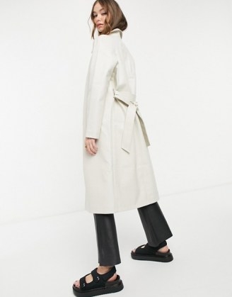 Vero Moda croc leather look trench in cream ~ self tie coats - flipped