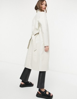 Vero Moda croc leather look trench in cream ~ self tie coats