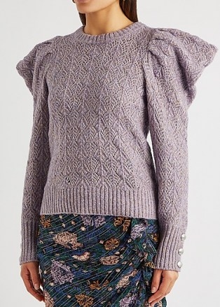 VERONICA BEARD Novah lilac pointelle-knit jumper ~ light purple puff sleeve jumpers - flipped