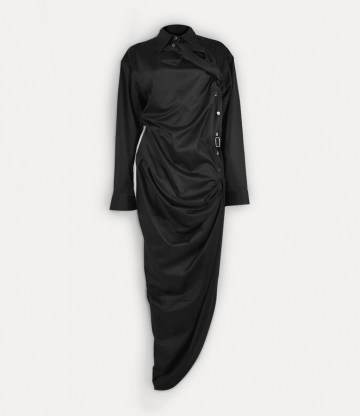 Vivienne Westwood MING DRESS BLACK ~ ruched asymmetric hem dresses ~ draped detail fashion
