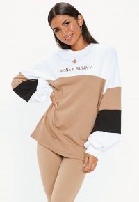 MISSGUIDED white colour block honey bunny sweatshirt – shades of brown fashion