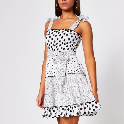 River Island White polka dot shirred mini beach dress | retro sundress | vintage style summer dresses - flipped