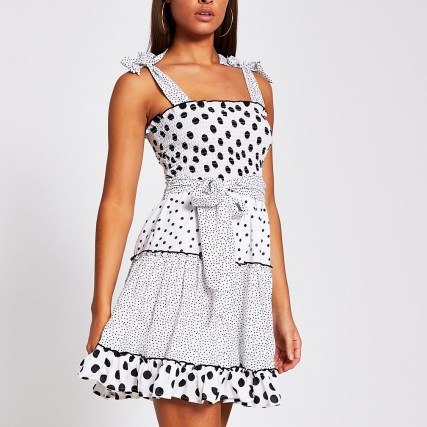 River Island White polka dot shirred mini beach dress | retro sundress | vintage style summer dresses
