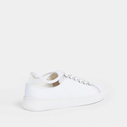 RIVER ISLAND White RI rubberised lace up plimsoles ~ clear panel plimsole - flipped