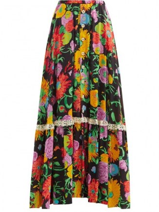 GUCCI X Ken Scott floral-print crepe maxi skirt / 70s flower printed skirts - flipped