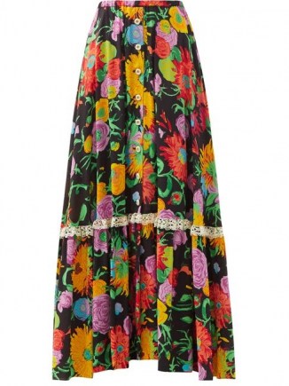 GUCCI X Ken Scott floral-print crepe maxi skirt / 70s flower printed skirts