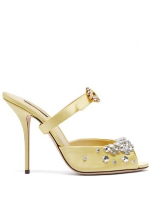 DOLCE & GABBANA Crystal-embellished satin sandals ~ bejewelled mules ~ luxe Italian footwear ~ luxury yellow sandal - flipped