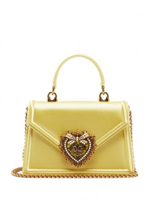 DOLCE & GABBANA Devotion small satin handbag ~ luxe yellow top handle bags ~ beautiful Italian handbags - flipped