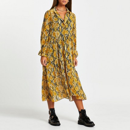 RIVER ISLAND Yellow snake print smock shirt midi dress – glamorous reptile prints