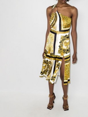 Versace Rodeo Queen print sleeveless dress ~ glamorous vintage style one shoulder evening dresses