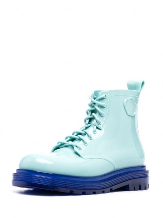 Viktor & Rolf Coturno Couture boots ~ two tone blue PVC combat boot - flipped