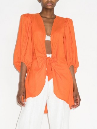 Adriana Degreas tie-front three-quarter sleeve jacket / bright orange lightweight summer jackets - flipped