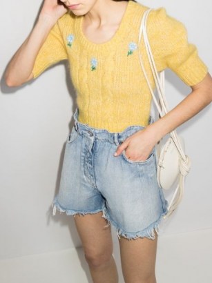 Alessandra Rich floral-embroidered short-sleeve jumper / yellow vintage style jumpers - flipped