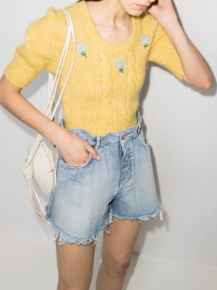 Alessandra Rich floral-embroidered short-sleeve jumper / yellow vintage style jumpers