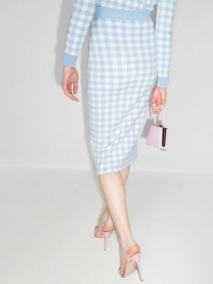 Alessandra Rich gingham knitted midi skirt / fresh blue and white checks - flipped