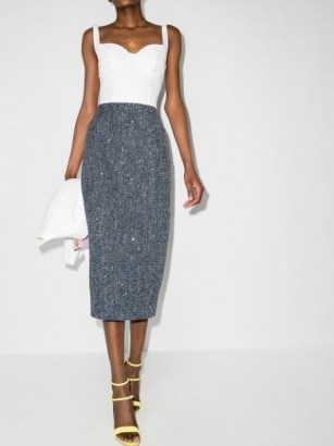 Alessandra Rich sequin-embellished pencil midi skirt / blue sequinned skirts - flipped