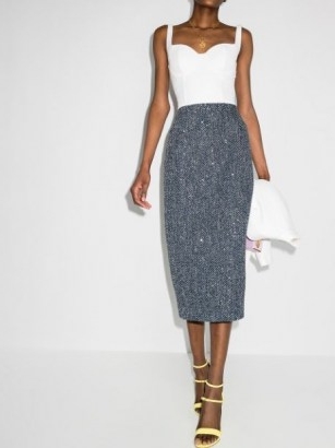 Alessandra Rich sequin-embellished pencil midi skirt / blue sequinned skirts