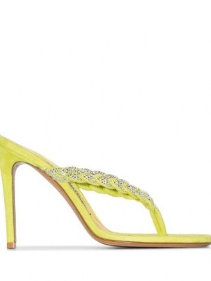 Alexandre Vauthier Jojo 100mm crystal-embellished sandals / lime-green suede heels - flipped