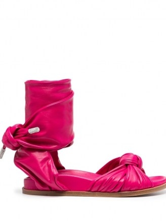 Alexandre Vauthier wraparound-style leather sandals – magenta-pink flats - flipped