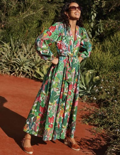 BODEN Amelia Cotton Maxi Dress Palm Leaf, Paradise Jungle / printed long sleeve summer dresses - flipped