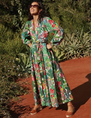 BODEN Amelia Cotton Maxi Dress Palm Leaf, Paradise Jungle / printed long sleeve summer dresses