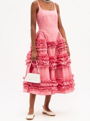 MOLLY GODDARD Angie pink frilled cotton-poplin dress – vintage style frill trim dresses