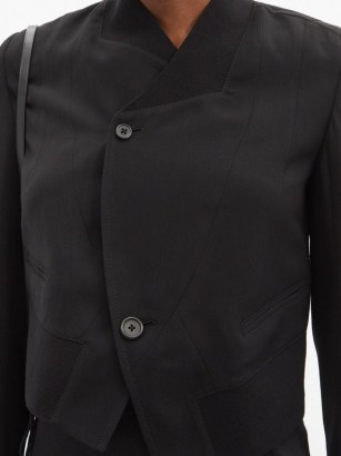 ANN DEMEULEMEESTER Asymmetric single-breasted wool-twill jacket ~ black contemporary jackets - flipped