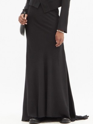 ANN DEMEULEMEESTER Asymmetric wool-blend twill maxi skirt / elegant black dip hem skirts - flipped