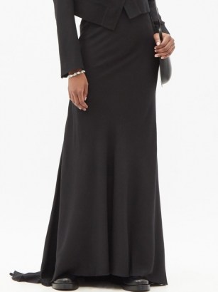 ANN DEMEULEMEESTER Asymmetric wool-blend twill maxi skirt / elegant black dip hem skirts