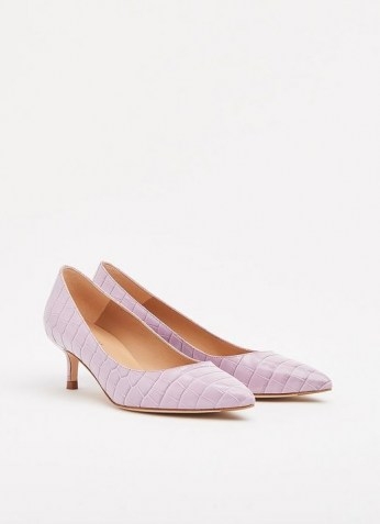 L.K. BENNETT AUDREY HEATHER CROC COURTS ~ light purple kitten heels - flipped