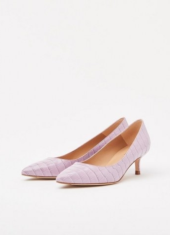 L.K. BENNETT AUDREY HEATHER CROC COURTS ~ light purple kitten heels