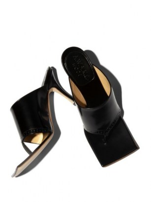 A.W.A.K.E. Mode Katie 75mm square-toe sandals / black leather squared-off toe strap stiletto heels