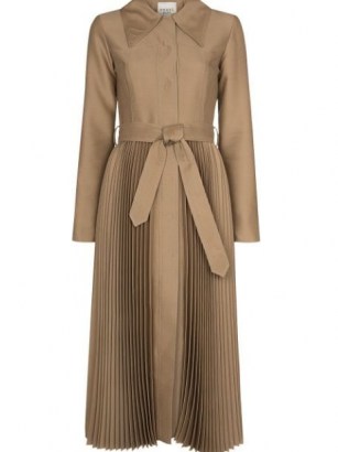 A.W.A.K.E. Mode pleated-skirt trench coat | pleat detail tie waist coats